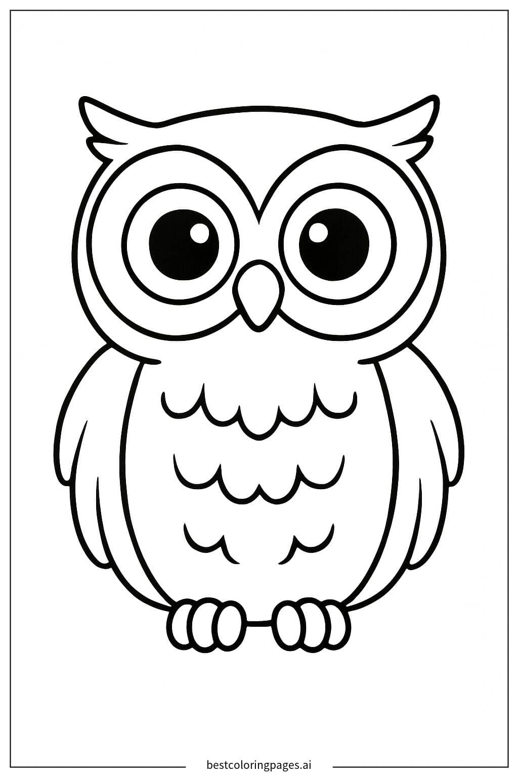 Adorable Owl with Wide-Open Eyes Coloring Page
