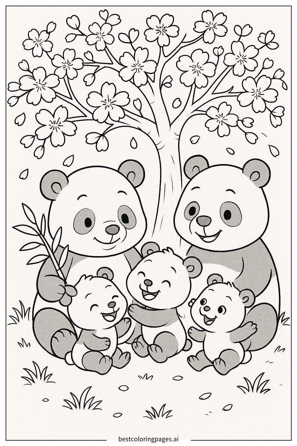 Gia đình gấu trúc dưới tán hoa anh đào