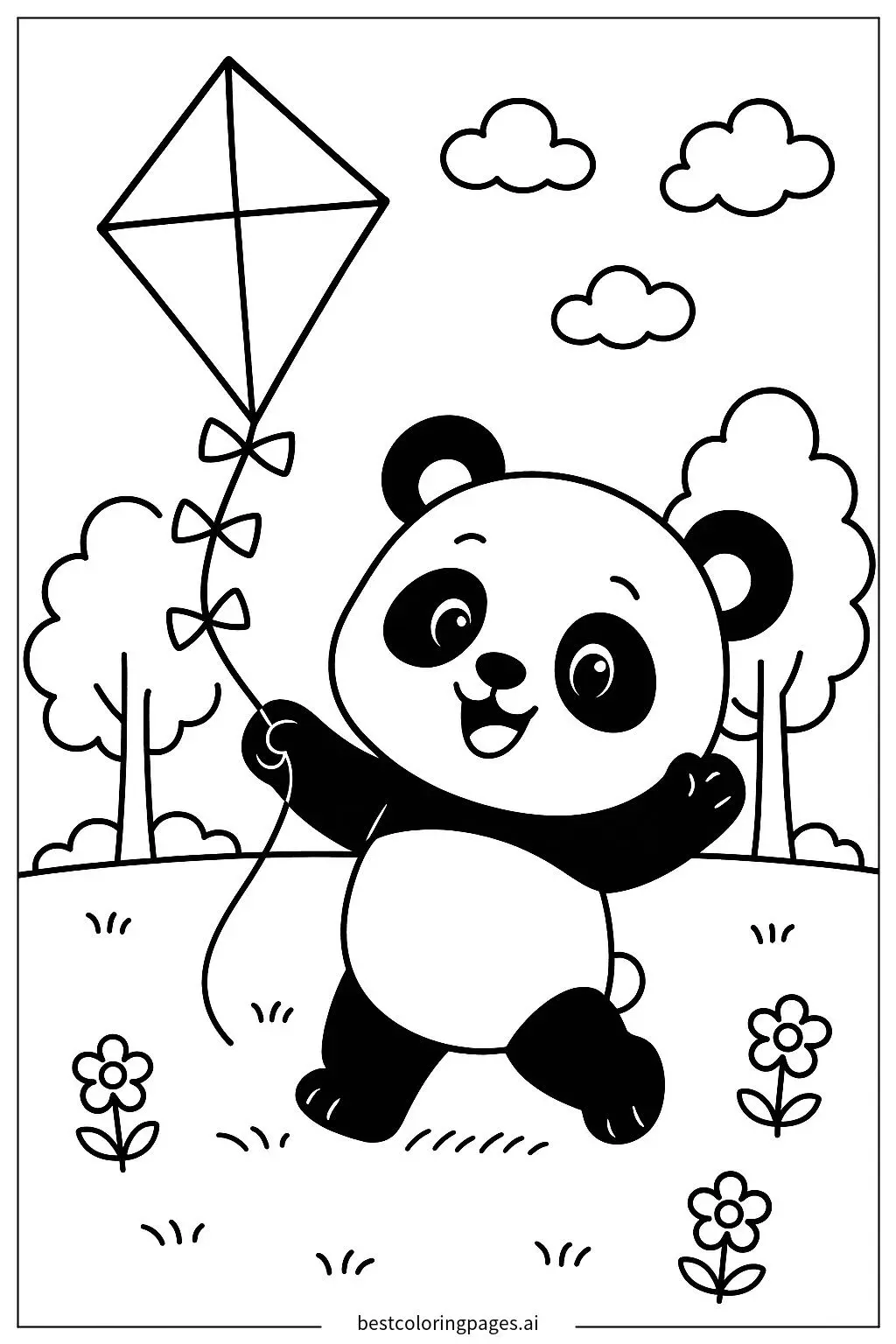 Panda Flying a Kite in the Park