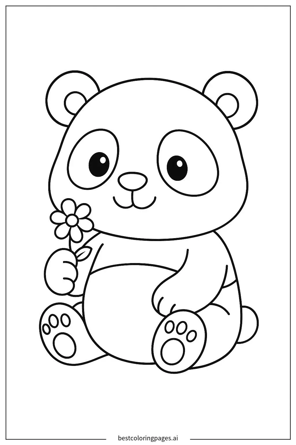 Adorable Panda Holding a Flower Coloring Page Coloring Page