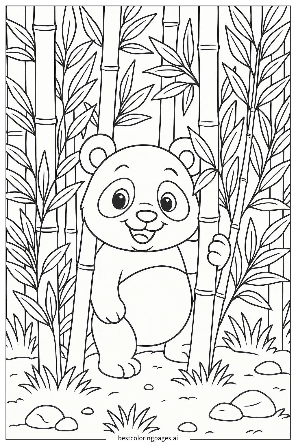 Panda Playing Hide and Seek in the Bamboo Forest Coloring Page