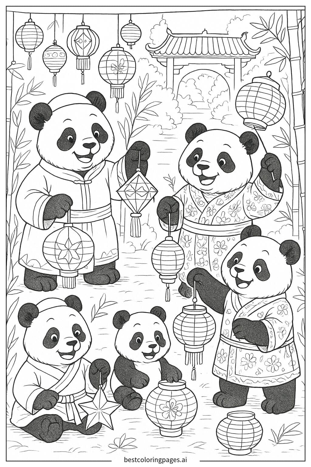 Pandas Enjoying a Lantern Festival