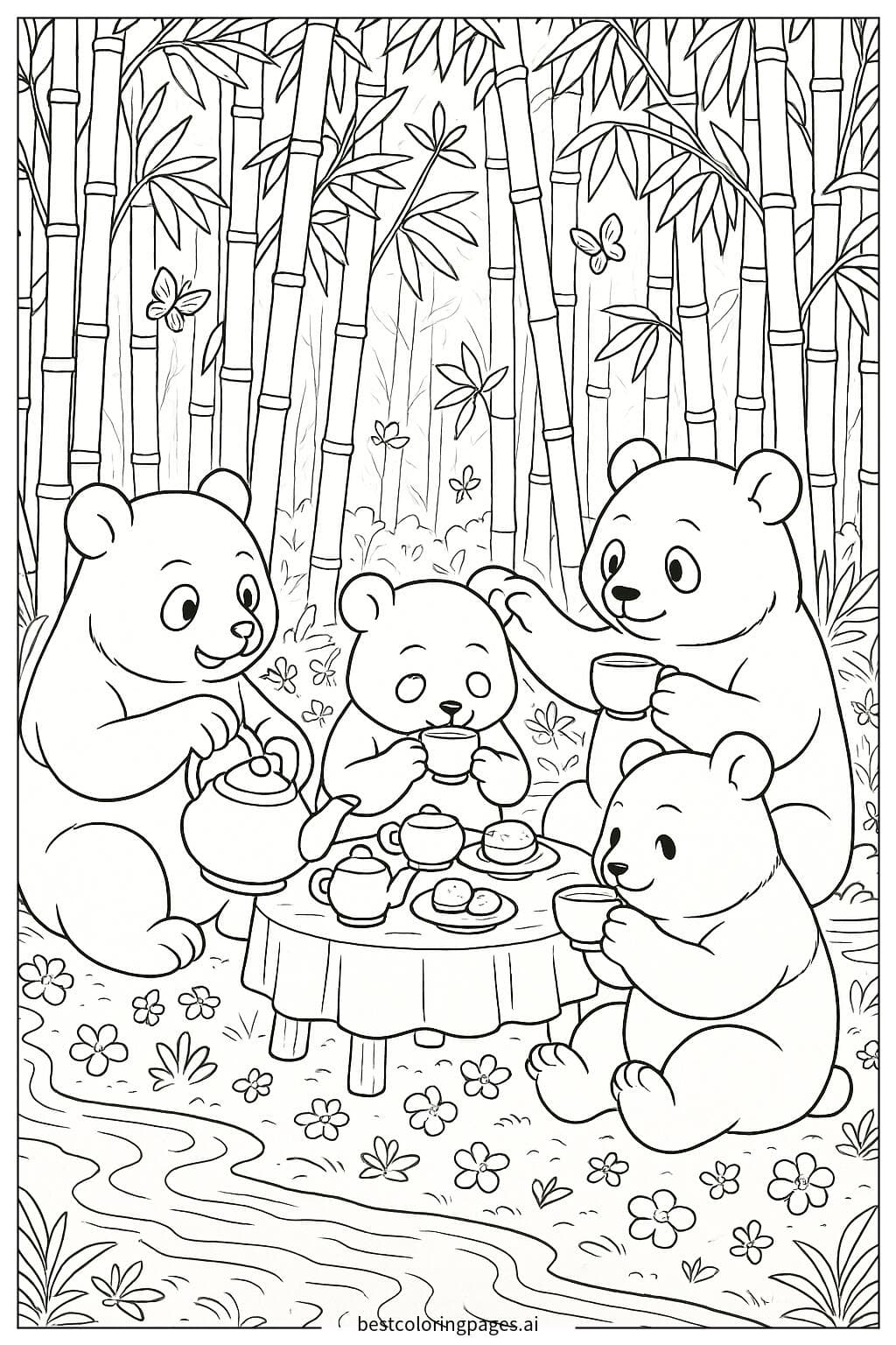 Pandas Enjoying a Tea Party in a Bamboo Forest