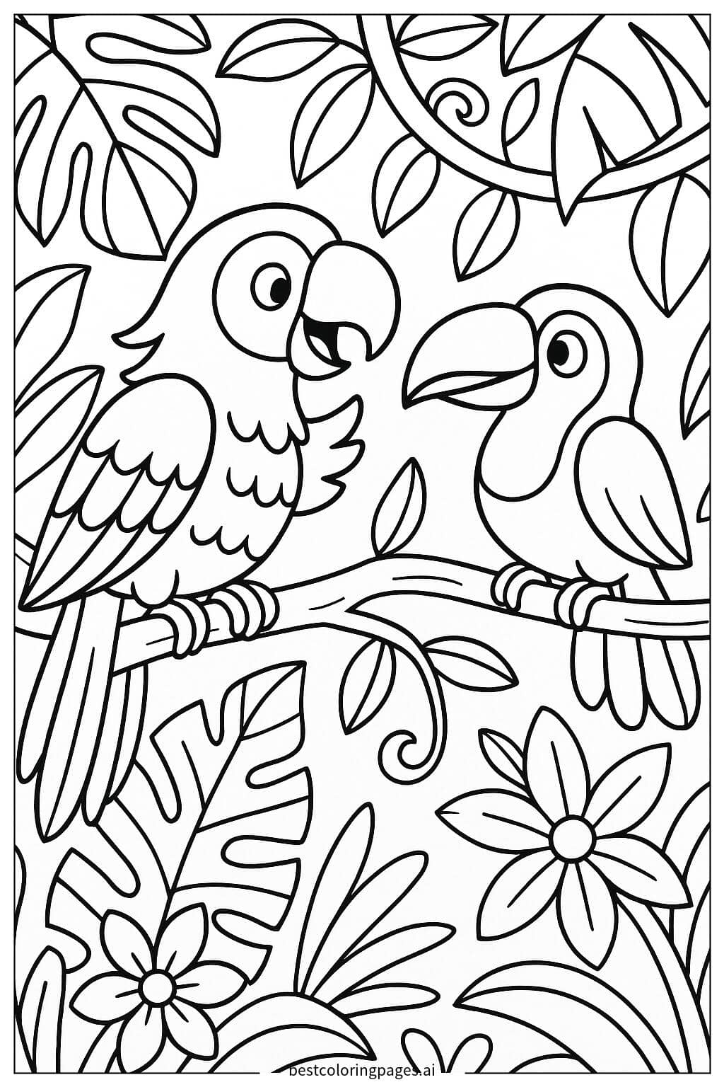 친구와 대화하는 앵무새 색칠공부