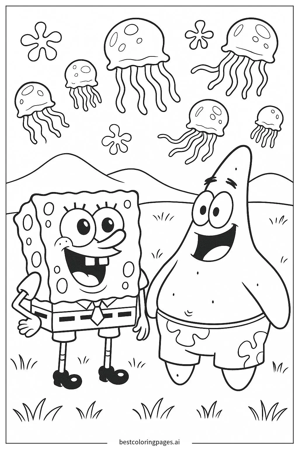 Patrick and SpongeBob Watching Jellyfish at Jellyfish Fields