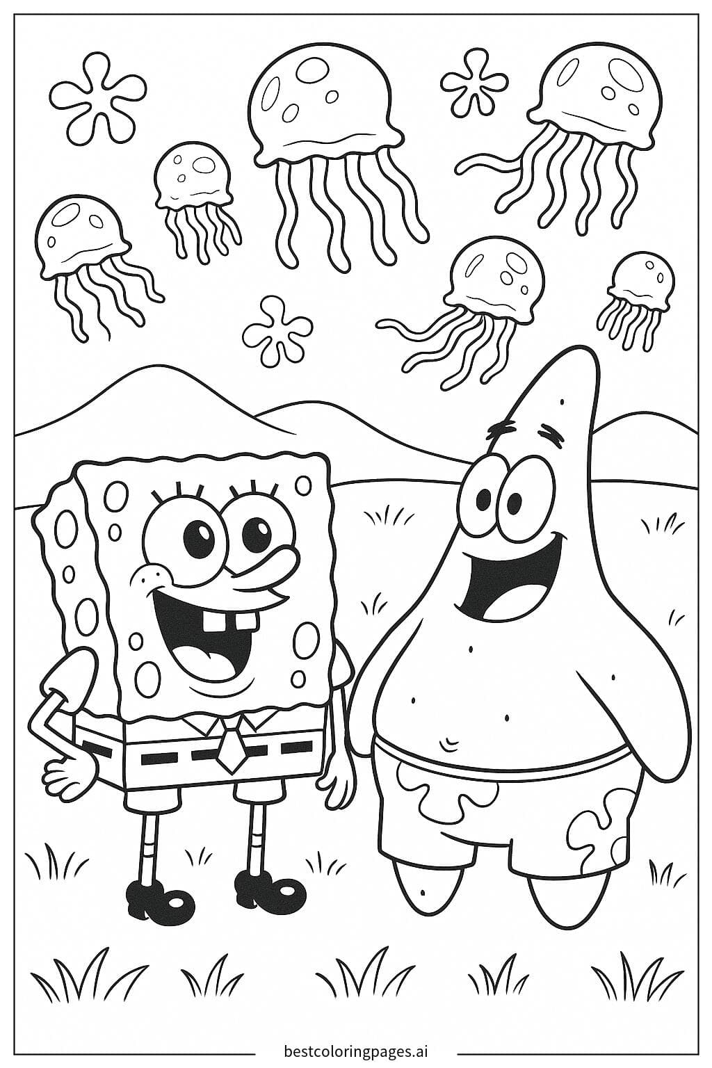 Patrick and SpongeBob Watching Jellyfish at Jellyfish Fields