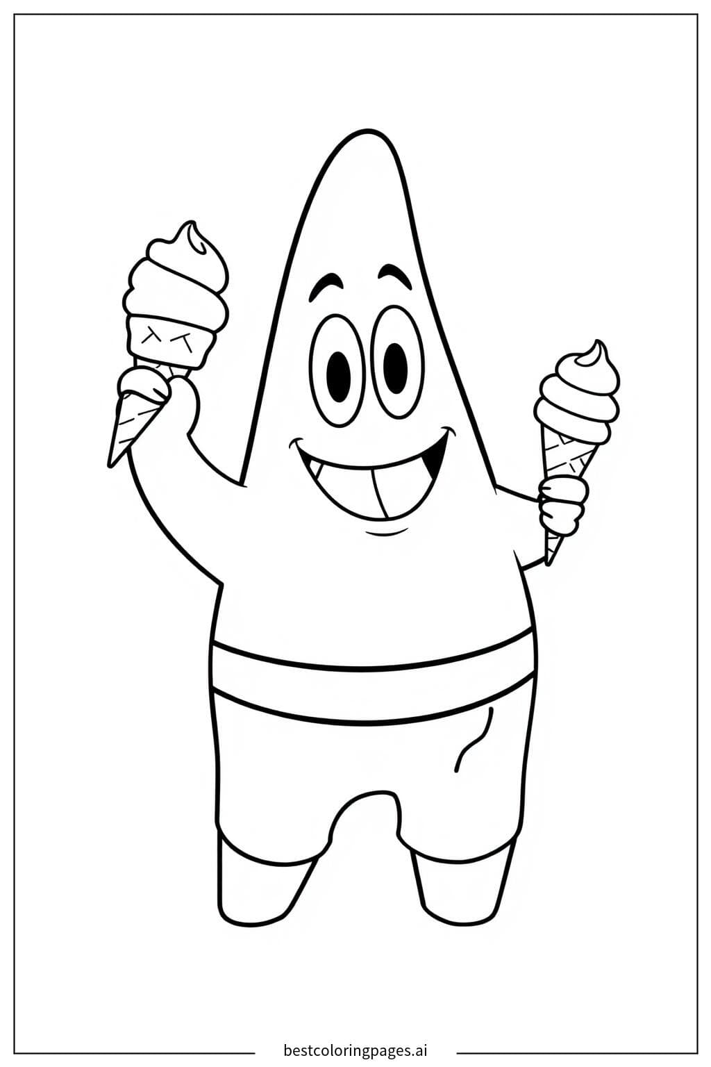 Patrick Enjoying Ice Cream Treats - Nickelodeon Coloring Page
