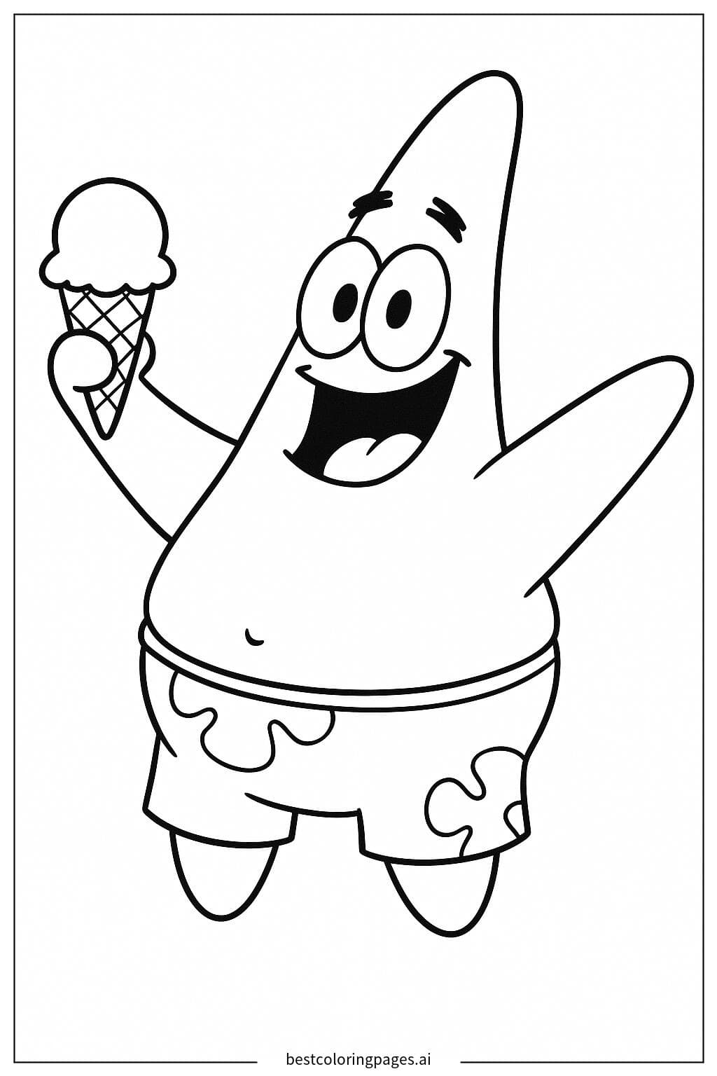 Patrick cầm cây kem đứng vui vẻ