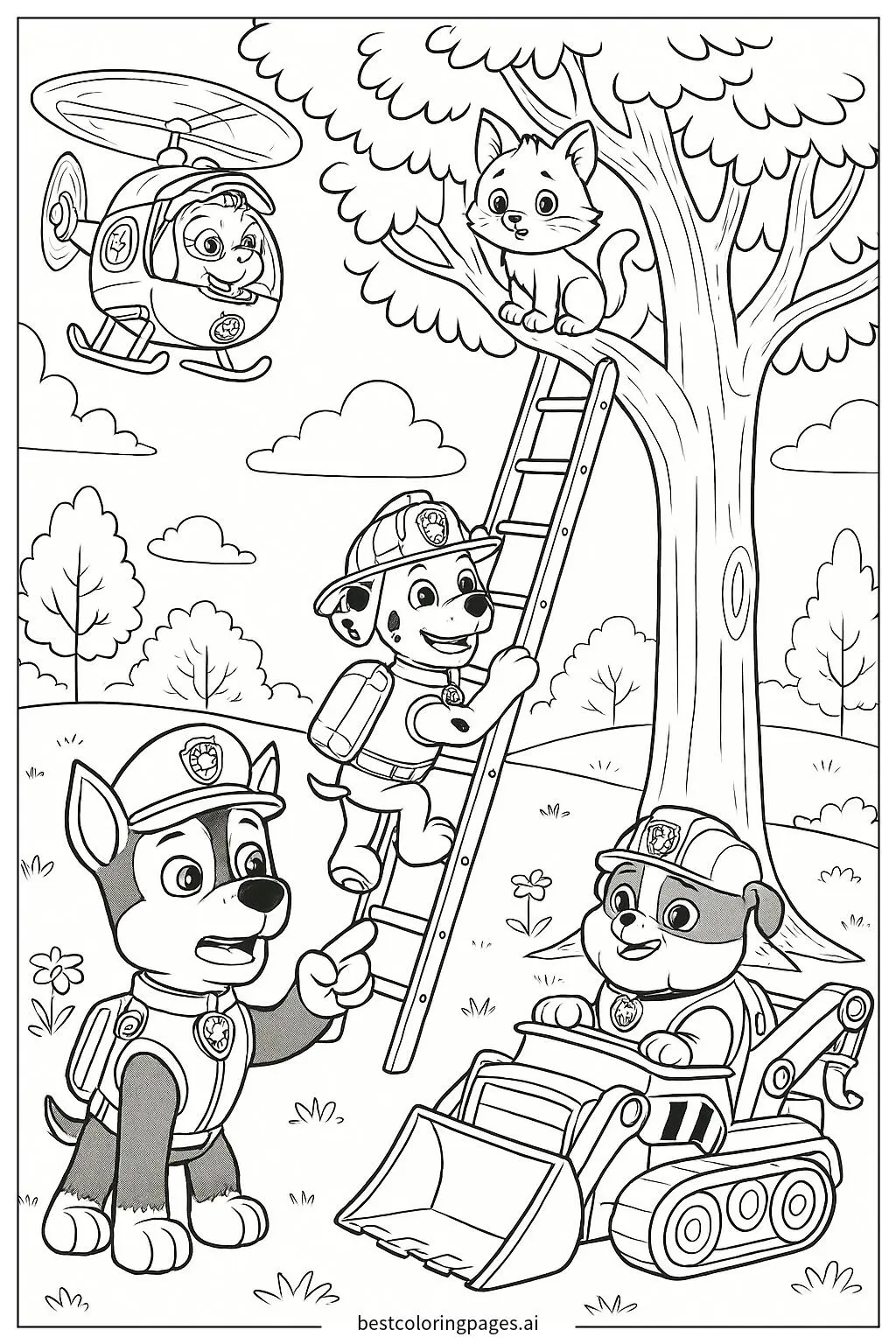 Paw Patrol Rescuing a Kitten from a Tree