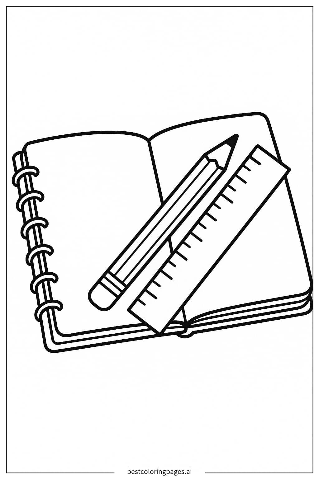 Pencil and Ruler on Notebook Coloring Page