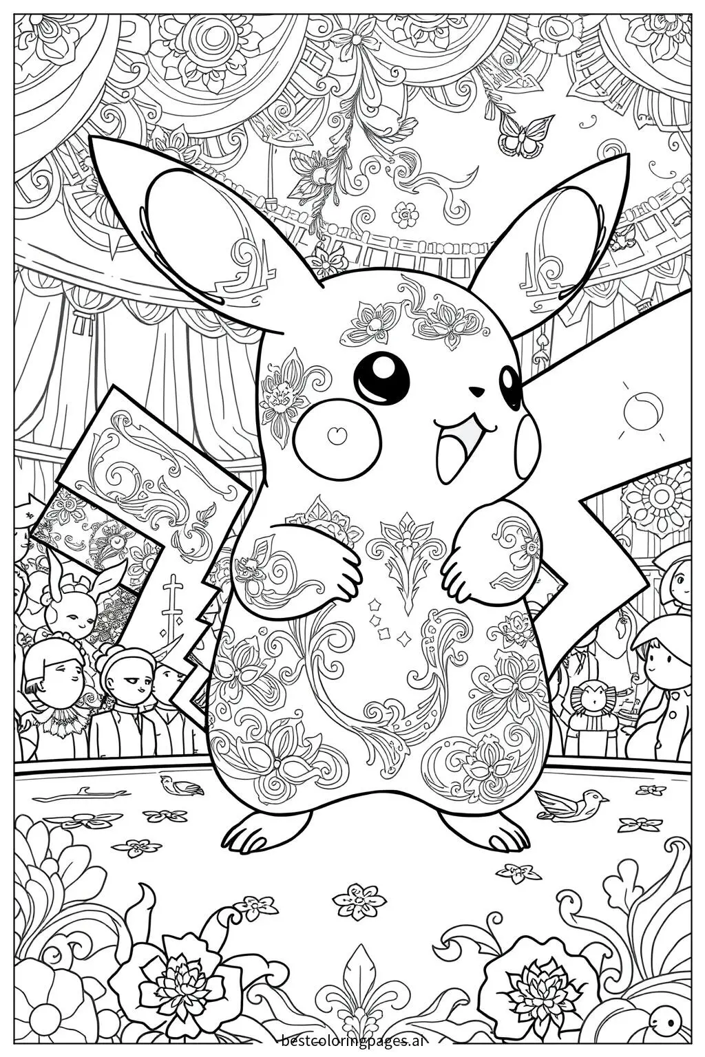Pikachu participando de um concurso de Pokémon