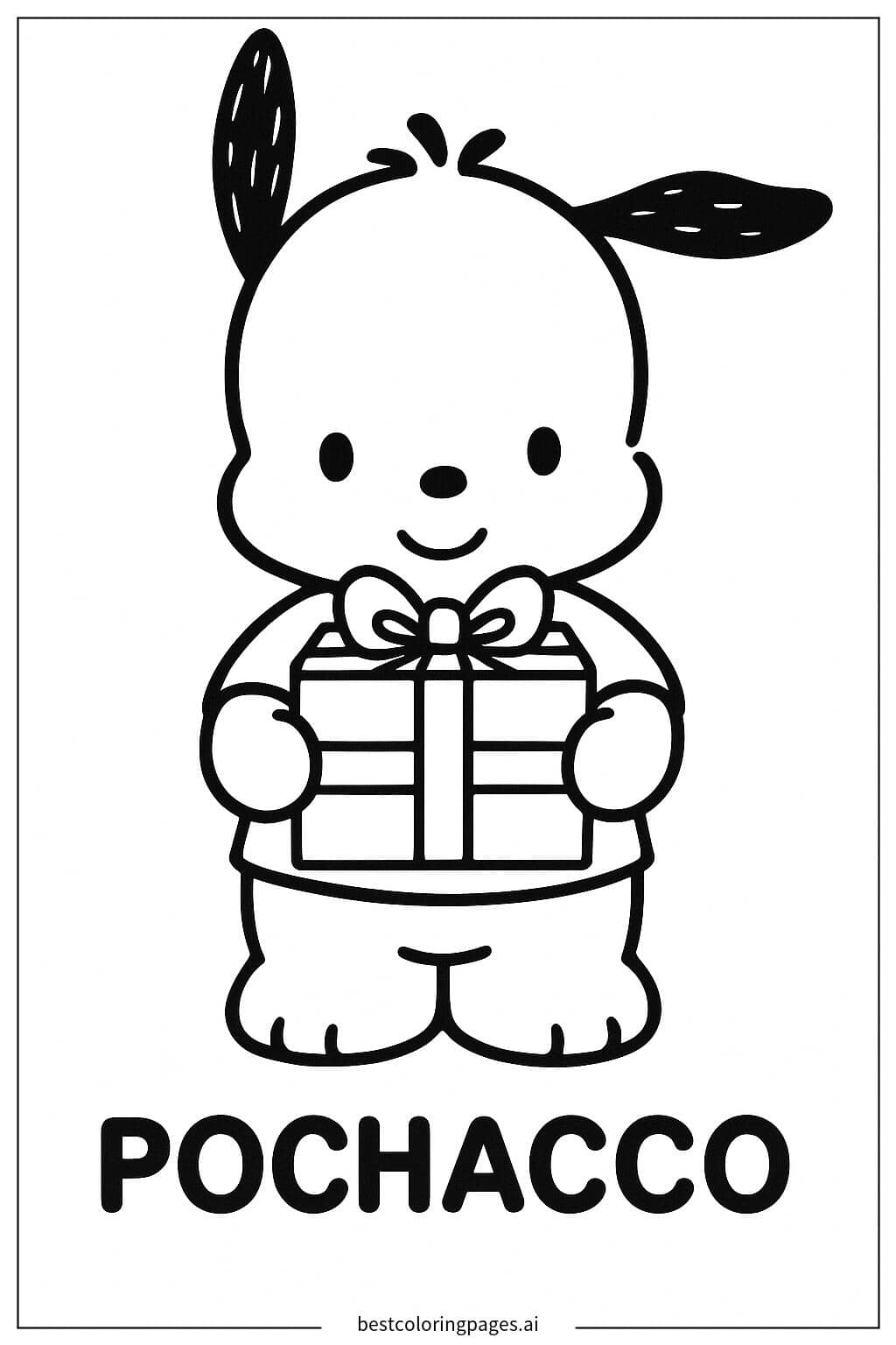 Pochacco Holding a Gift Box Coloring Page