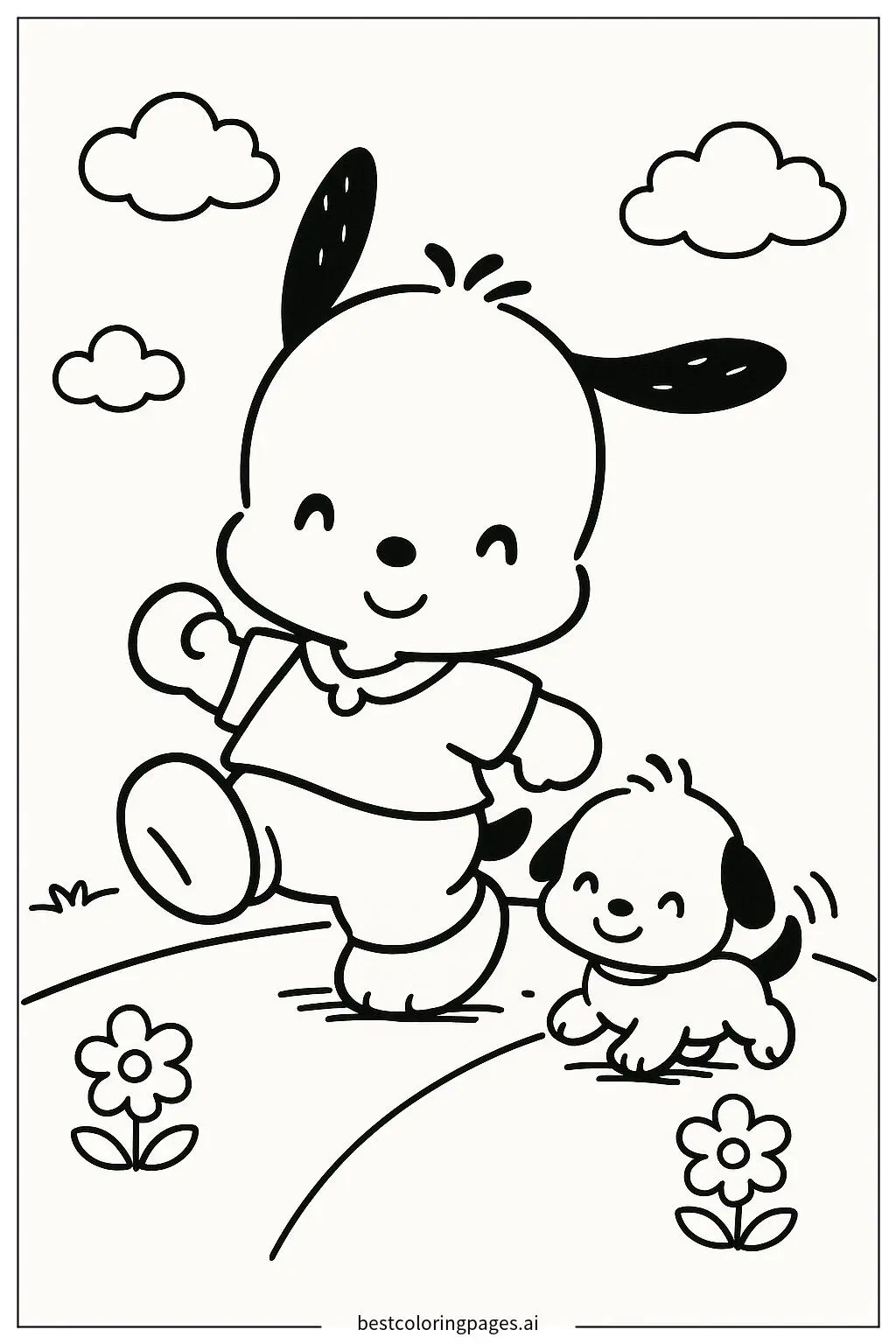 Pochacco caminando con un amigo cachorro