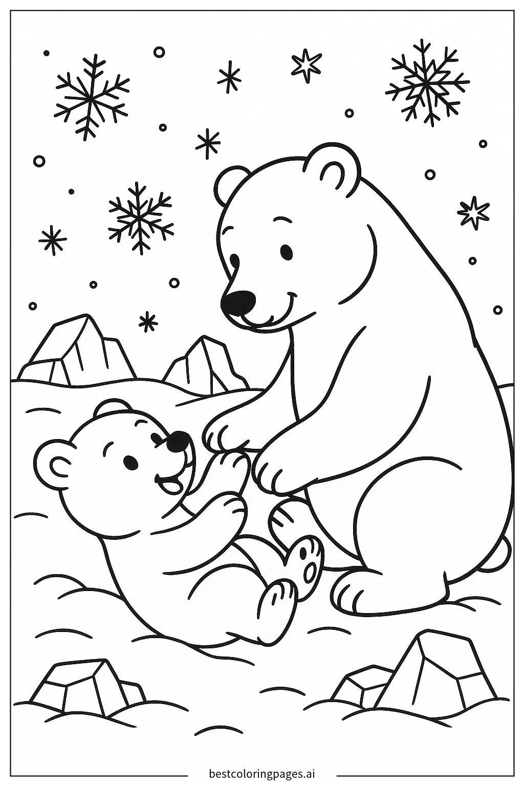 Polar Bear and Cub Enjoying Winter