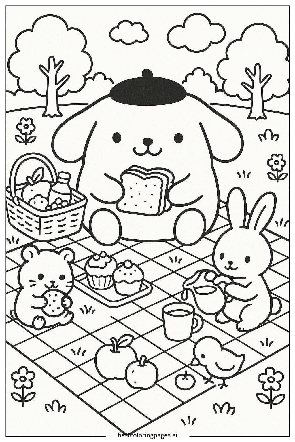 Pom Pom Purin Enjoying a Picnic with Friends