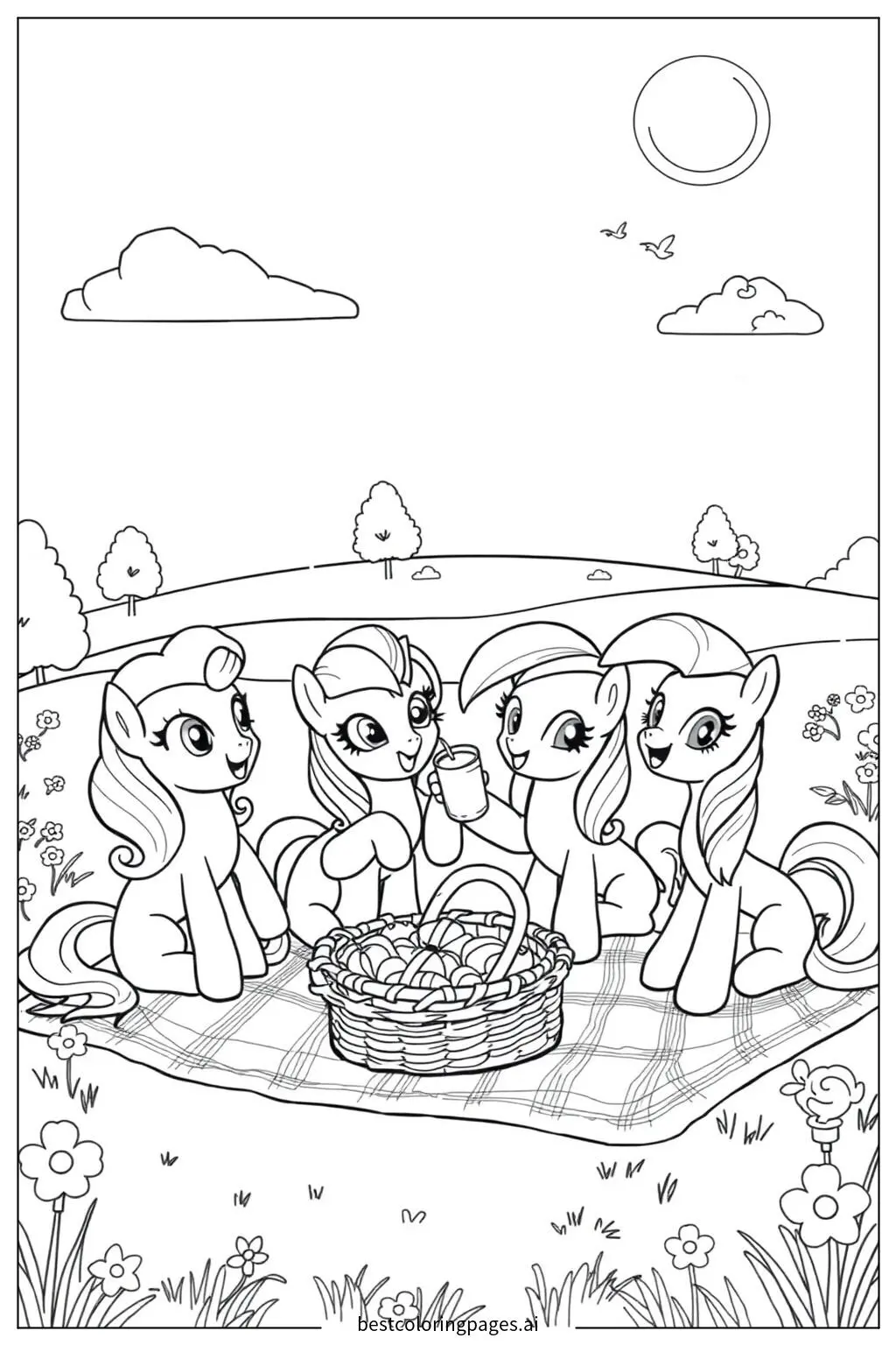Ponies Enjoying a Picnic