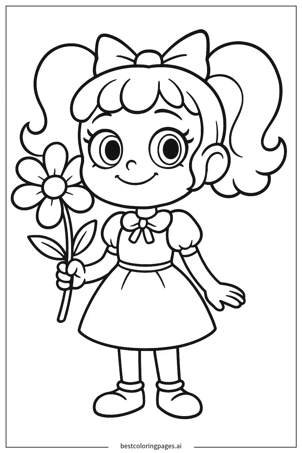 Poppy Holding a Flower Coloring Page