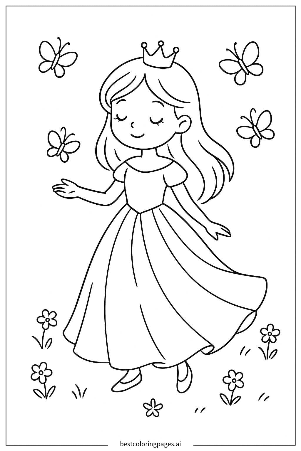 เจ้าหญิงเล่นกับผีเสื้อในทุ่ง