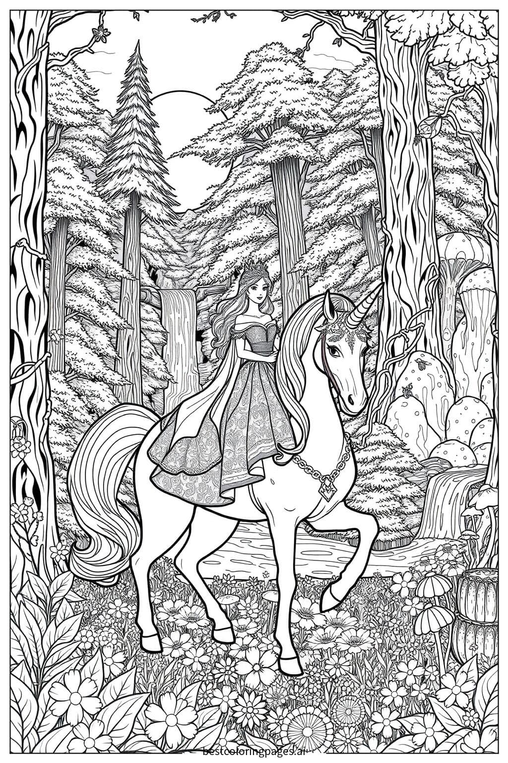 Princess Riding a Unicorn in a Magical Forest