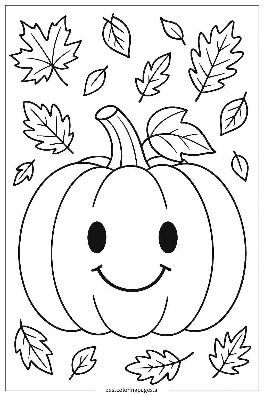 Smiling Pumpkin Amidst Autumn Leaves