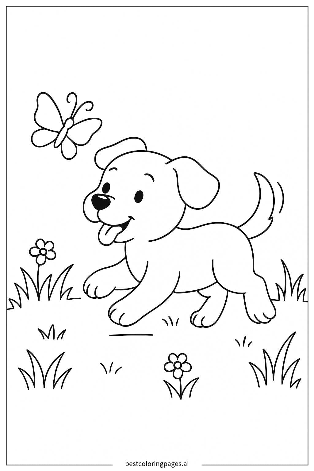 Cachorro persiguiendo una mariposa