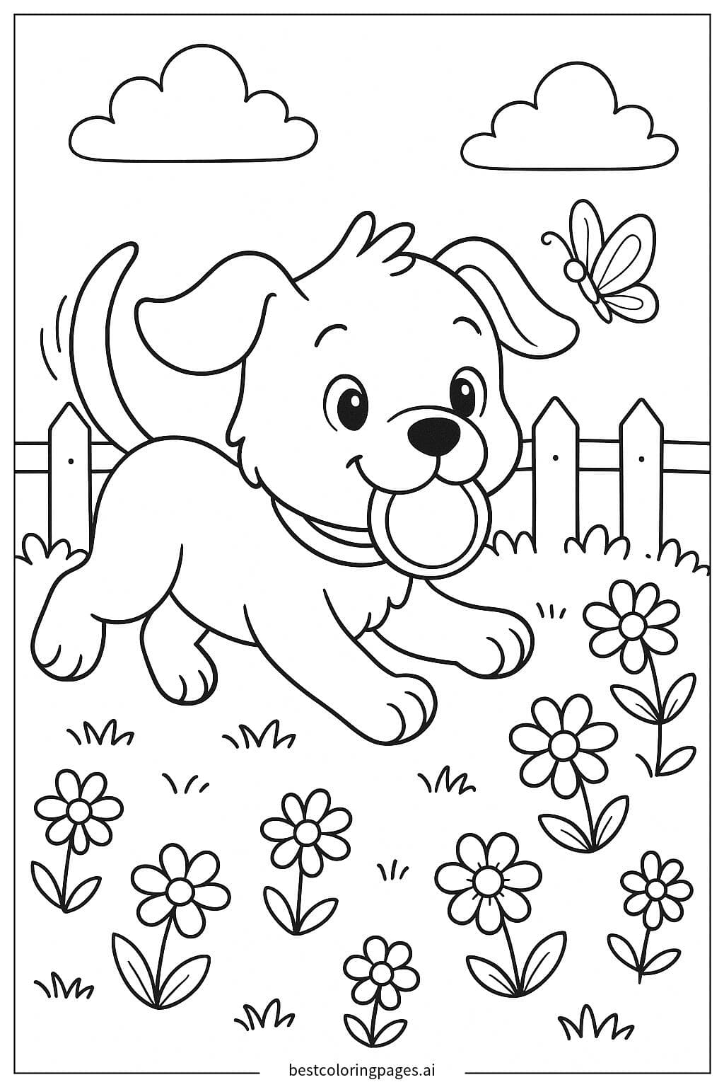 Cachorro jugando en un jardín