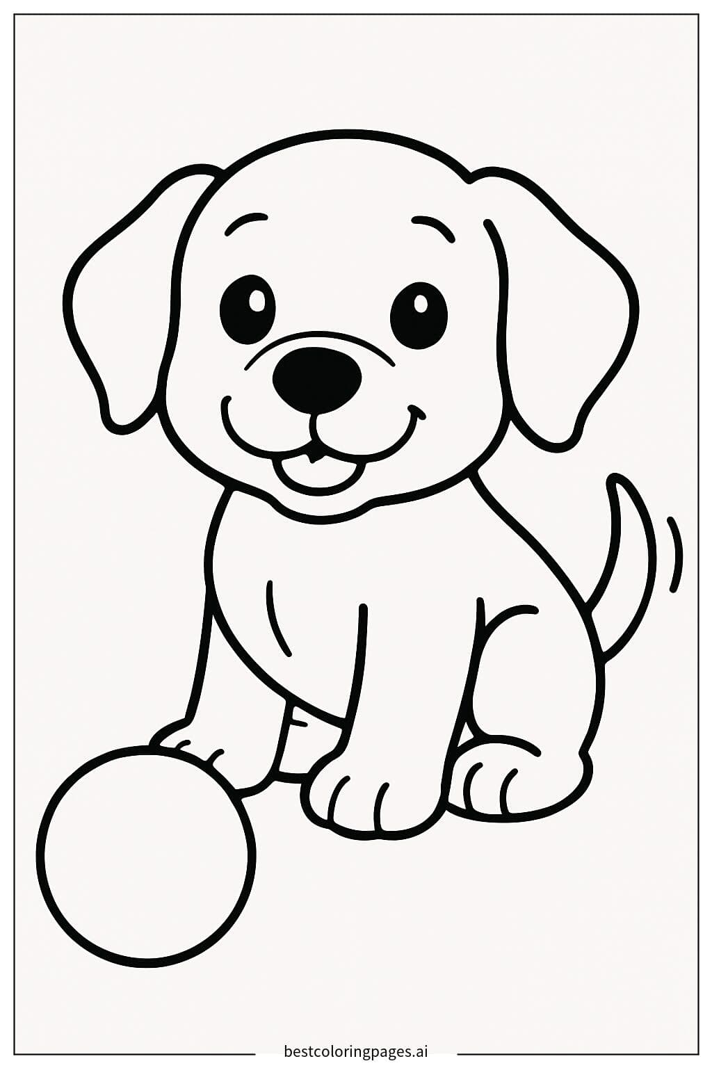 Dibujos de Cachorro sentado con una pelota para Colorear