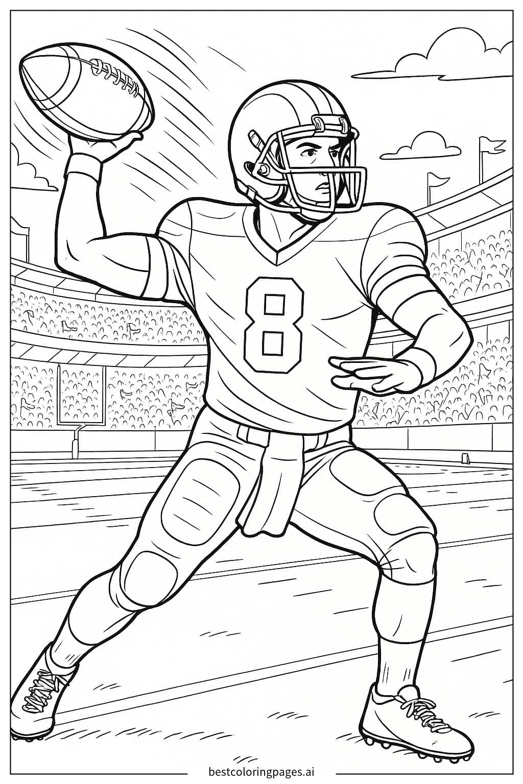 Quarterback Throwing a Football Coloring Page