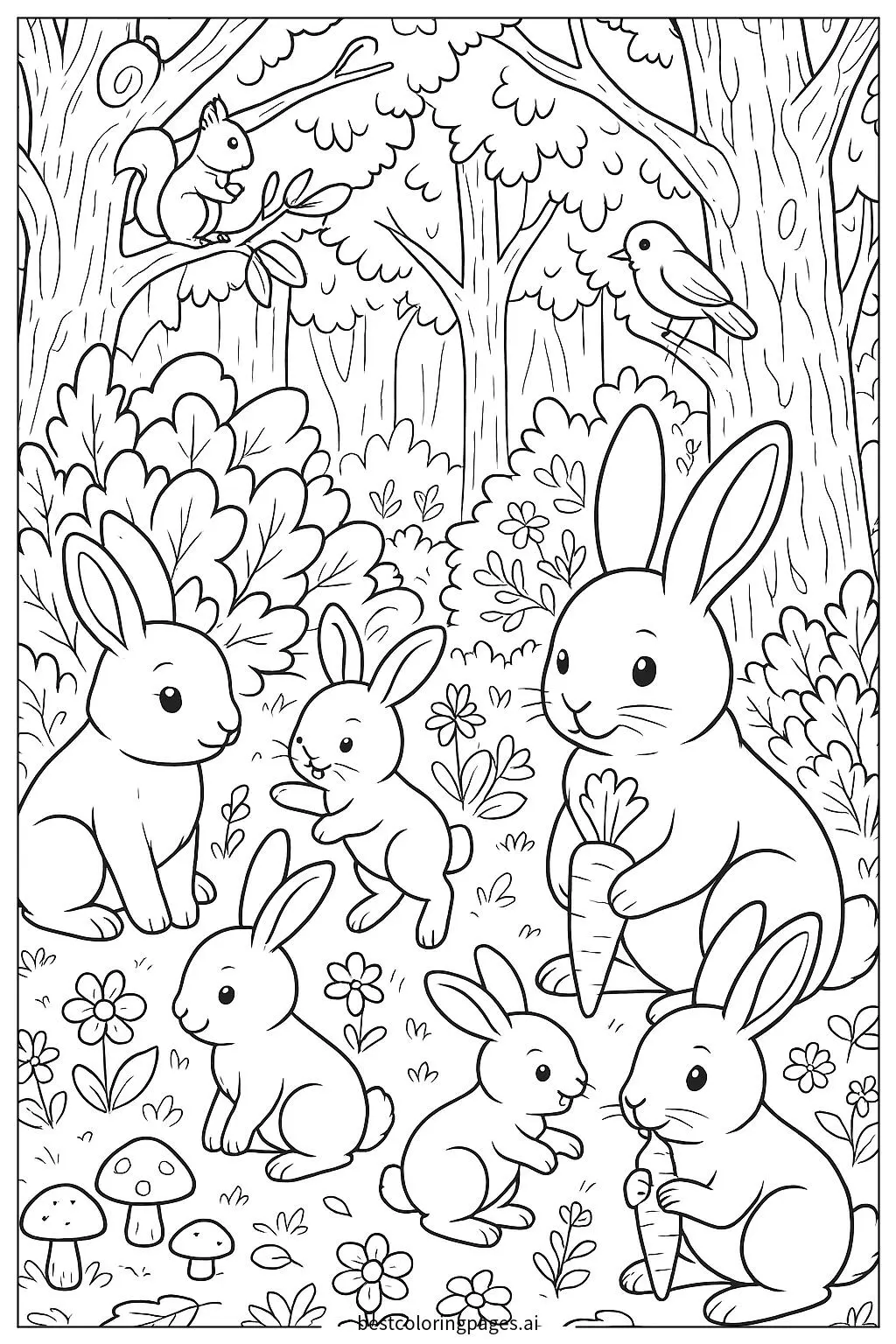 Rabbit Family in the Forest