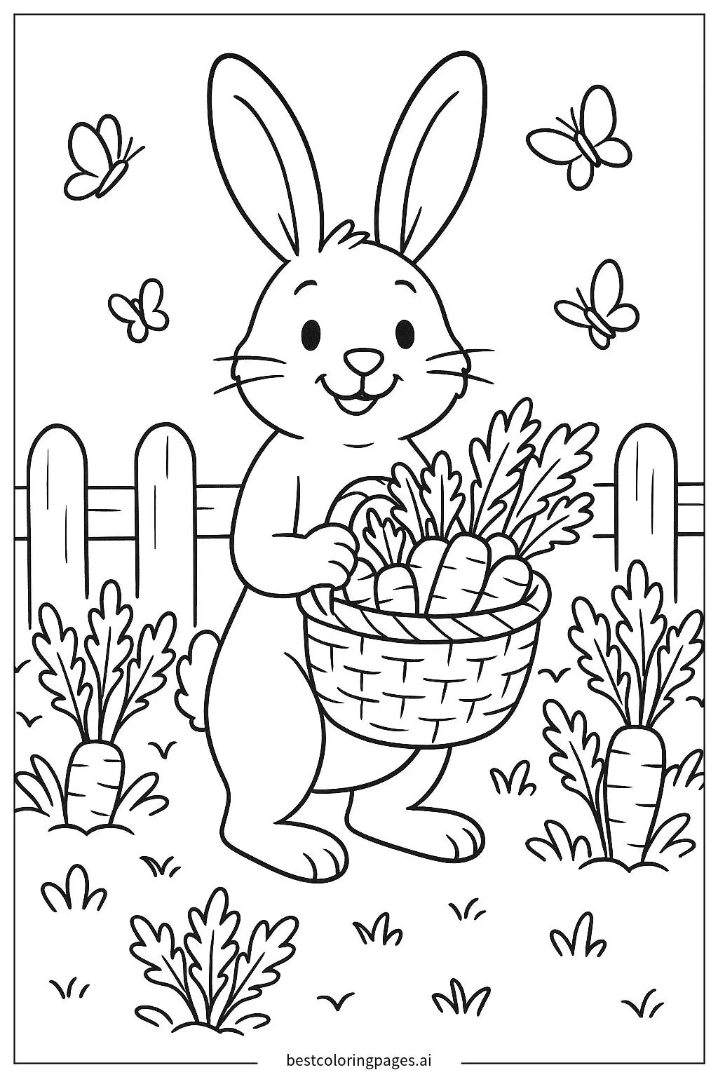 Rabbit Harvesting Carrots from a Garden