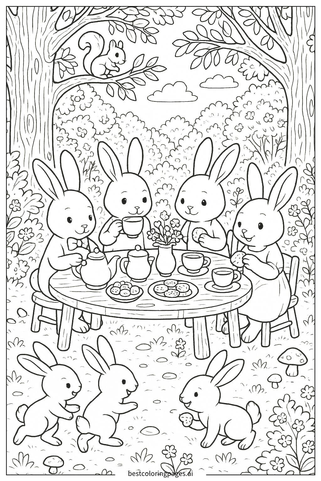 Rabbits Hosting a Tea Party in the Forest