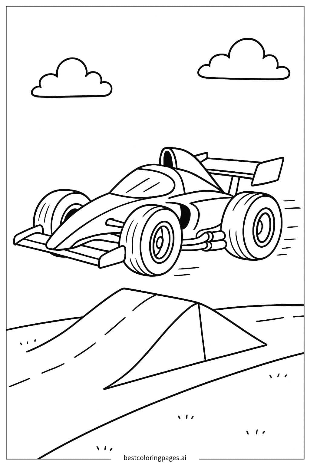 Race Car Leaping Over a Small Ramp Coloring Page
