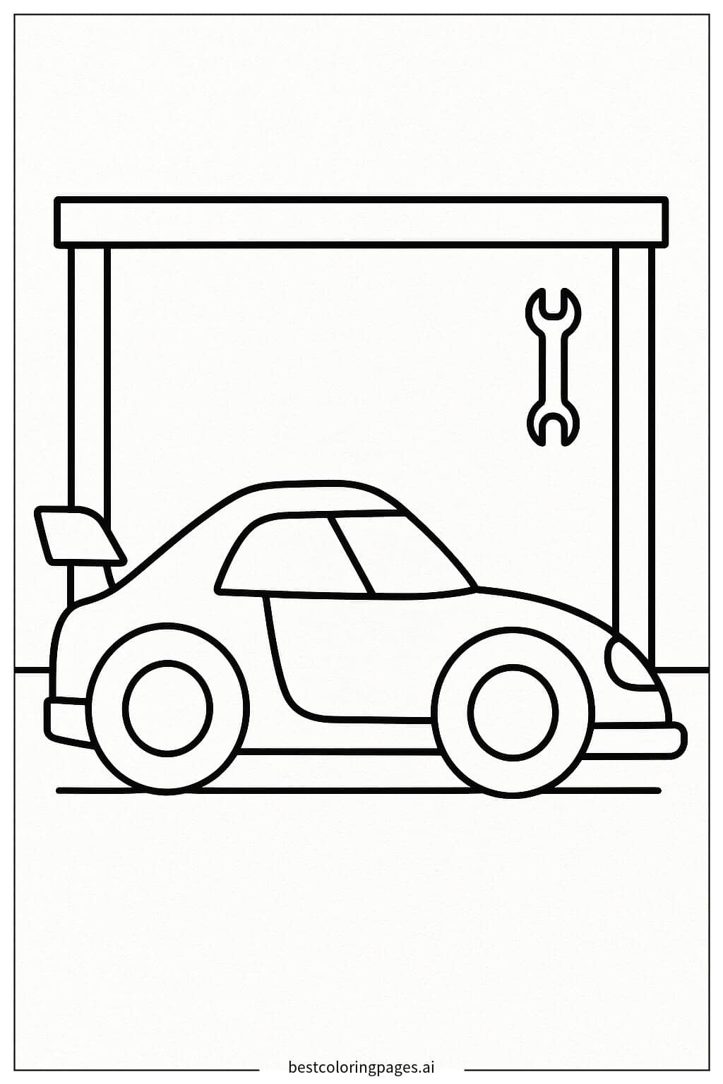 Race Car in the Garage Coloring Page