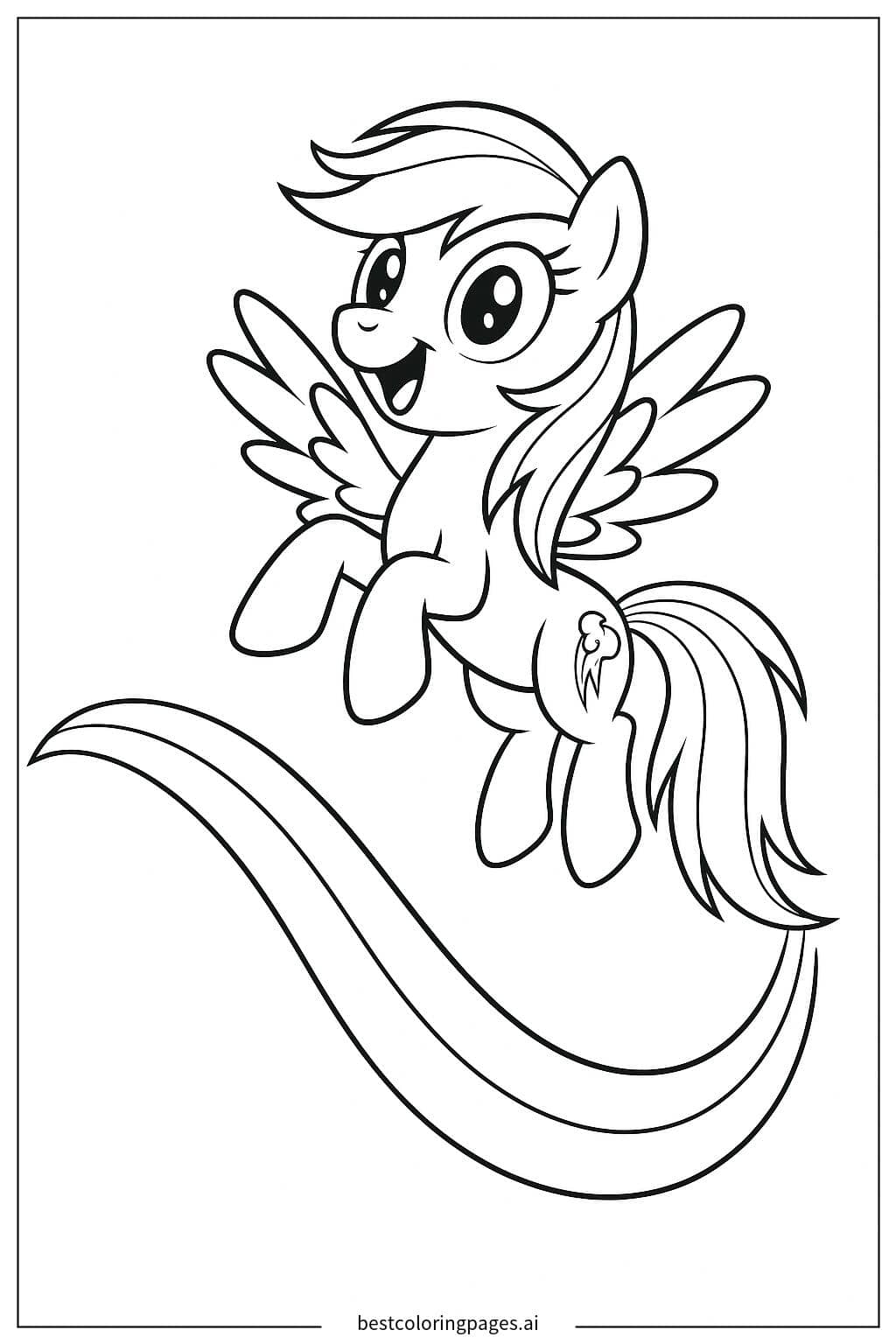 Rainbow Dash Soaring with a Rainbow Trail Coloring Page