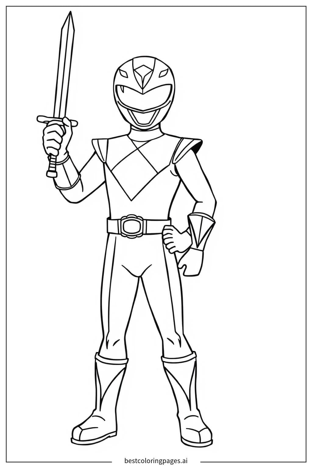 Red Ranger with Sword - Power Rangers Coloring Pages