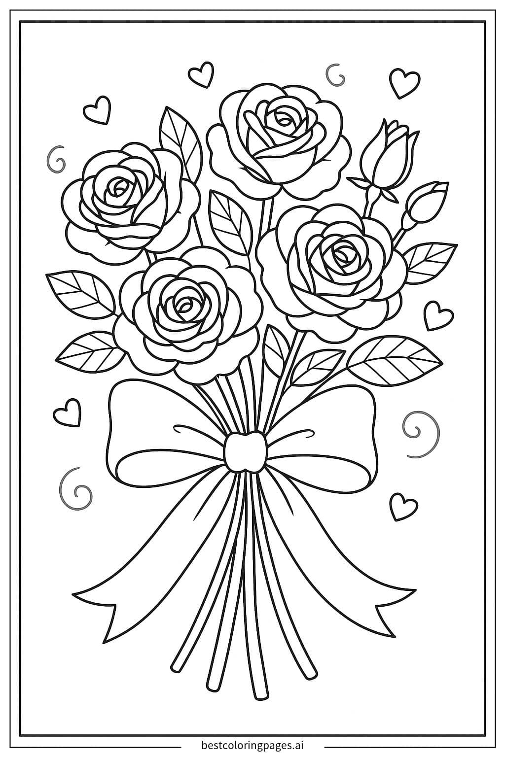 리본으로 묶인 장미 꽃다발