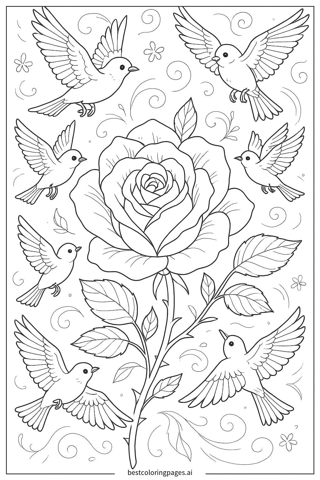 Rose with Flying Birds