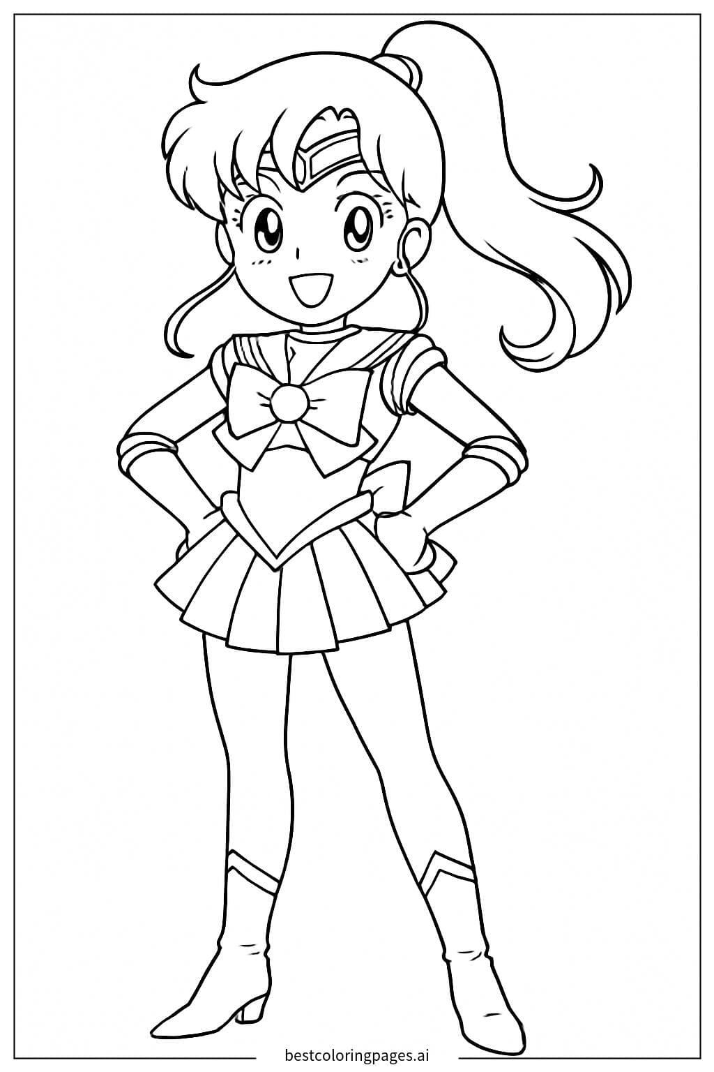 Sailor Jupiter with a Cheerful Smile Coloring Page