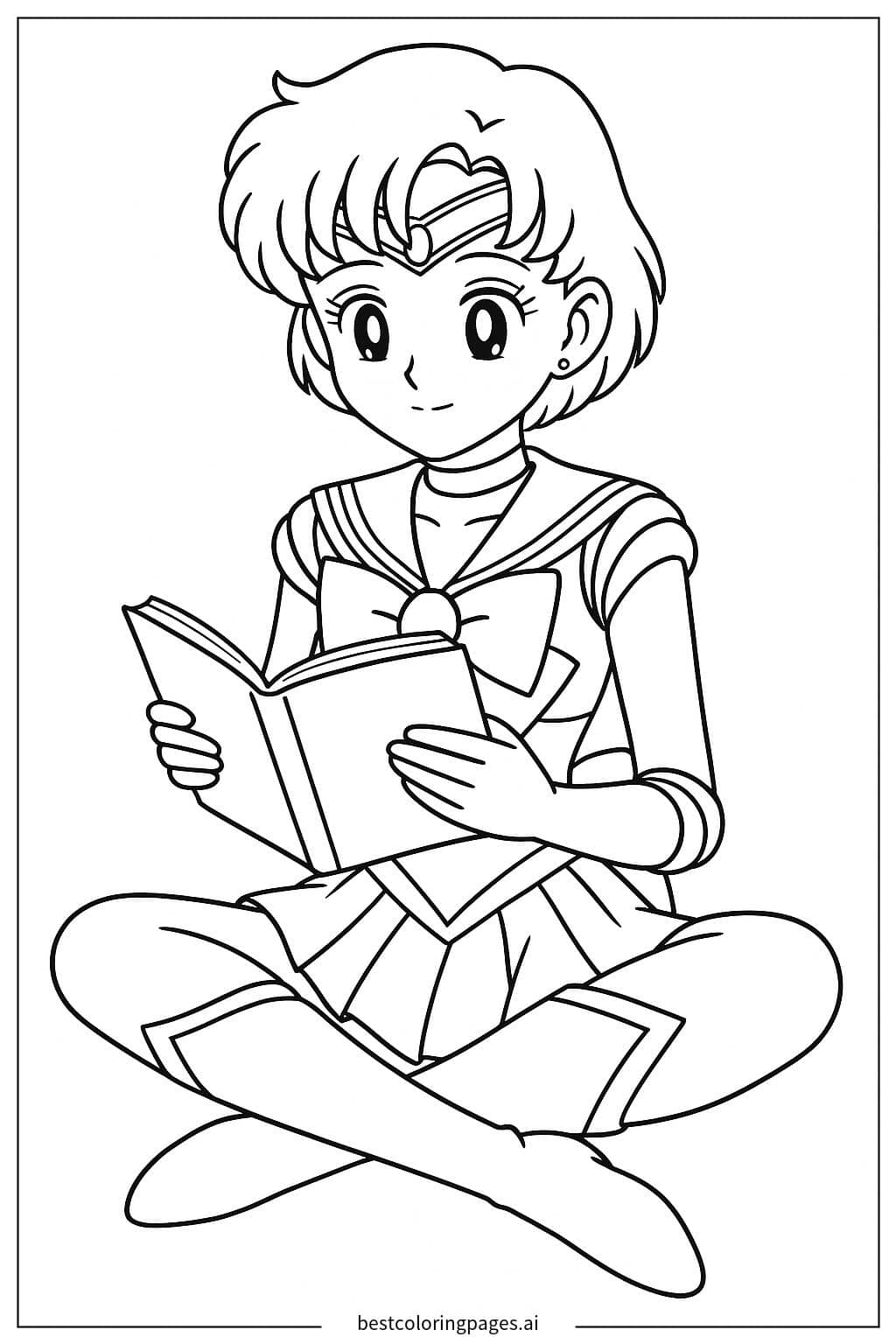 Sailor Mercury Reading a Book Coloring Page