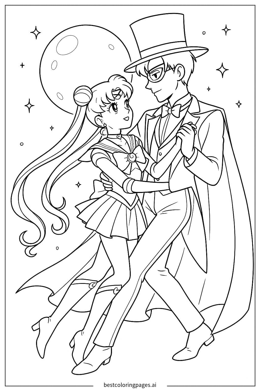 Sailor Moon and Tuxedo Mask Dancing Under the Moonlight