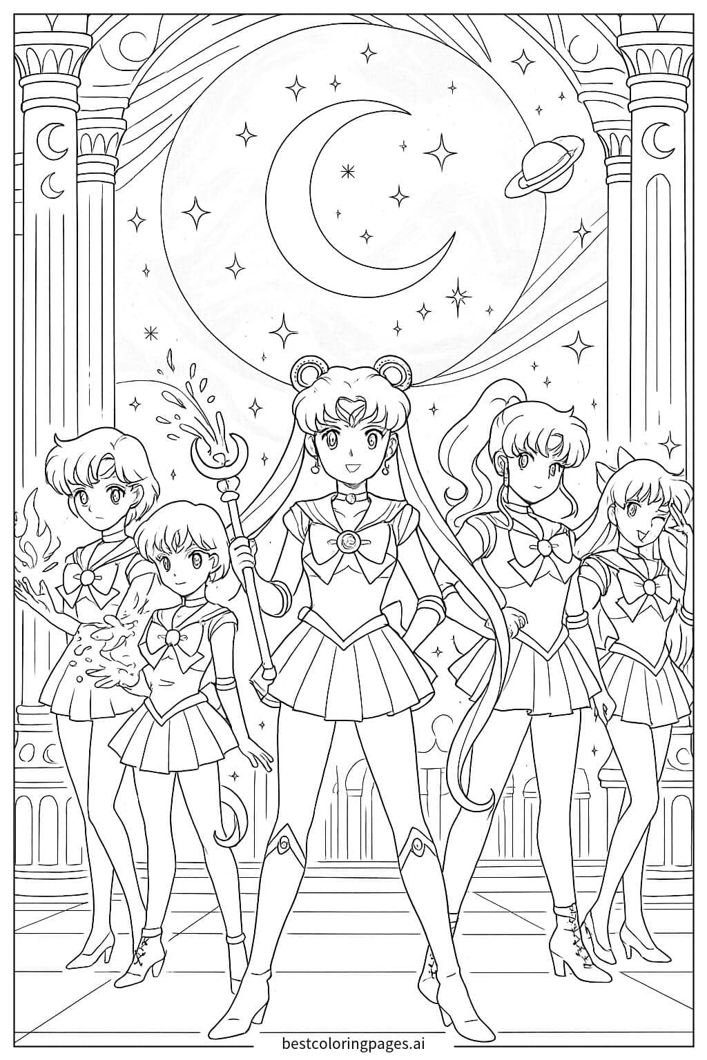 Sailor Moon Team in the Moon Palace Coloring Page