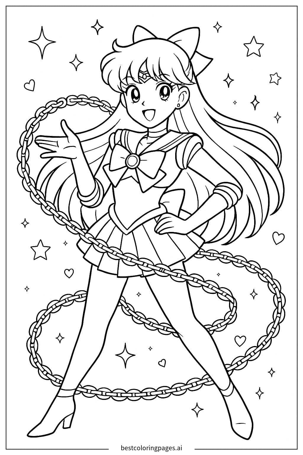 Sailor Venus with Love Chain Coloring Page
