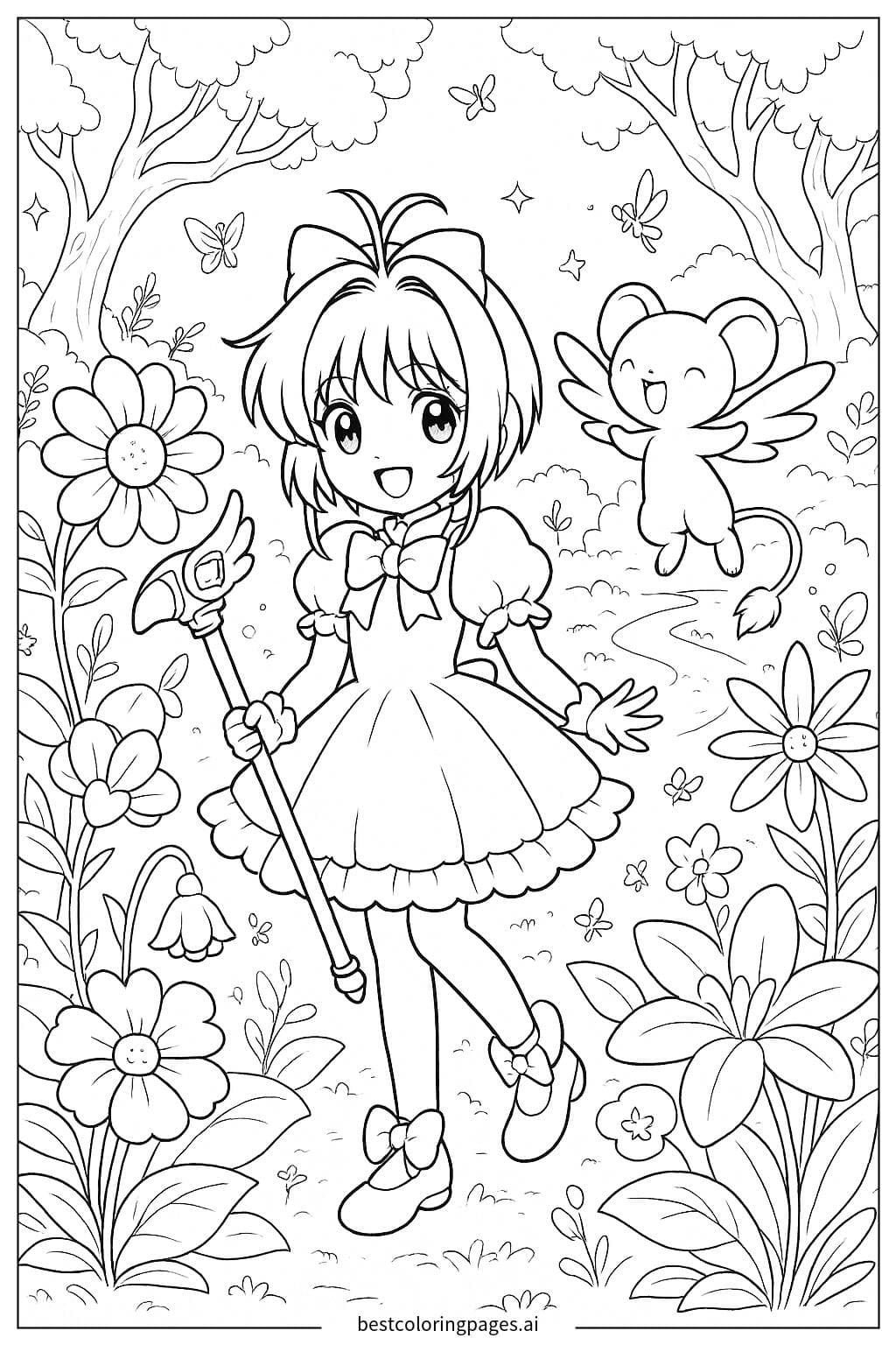 Sakura and Kero Exploring a Magical Garden