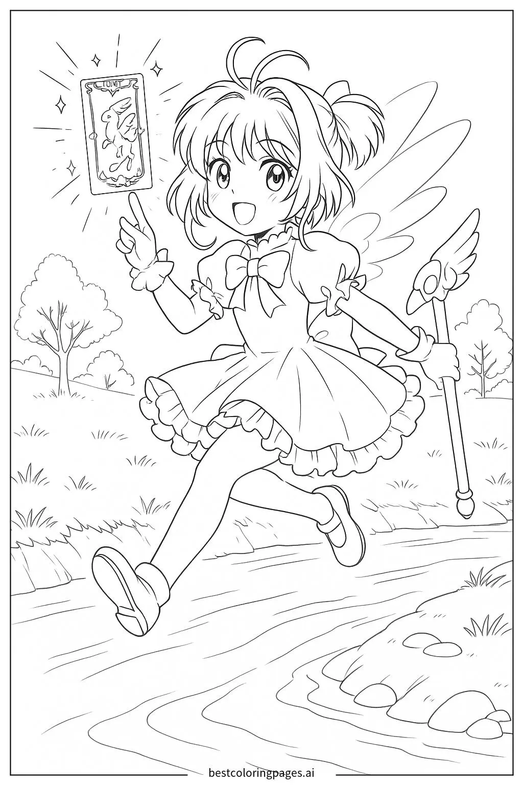 Sakura Leaping Over a River Using the Jump Card