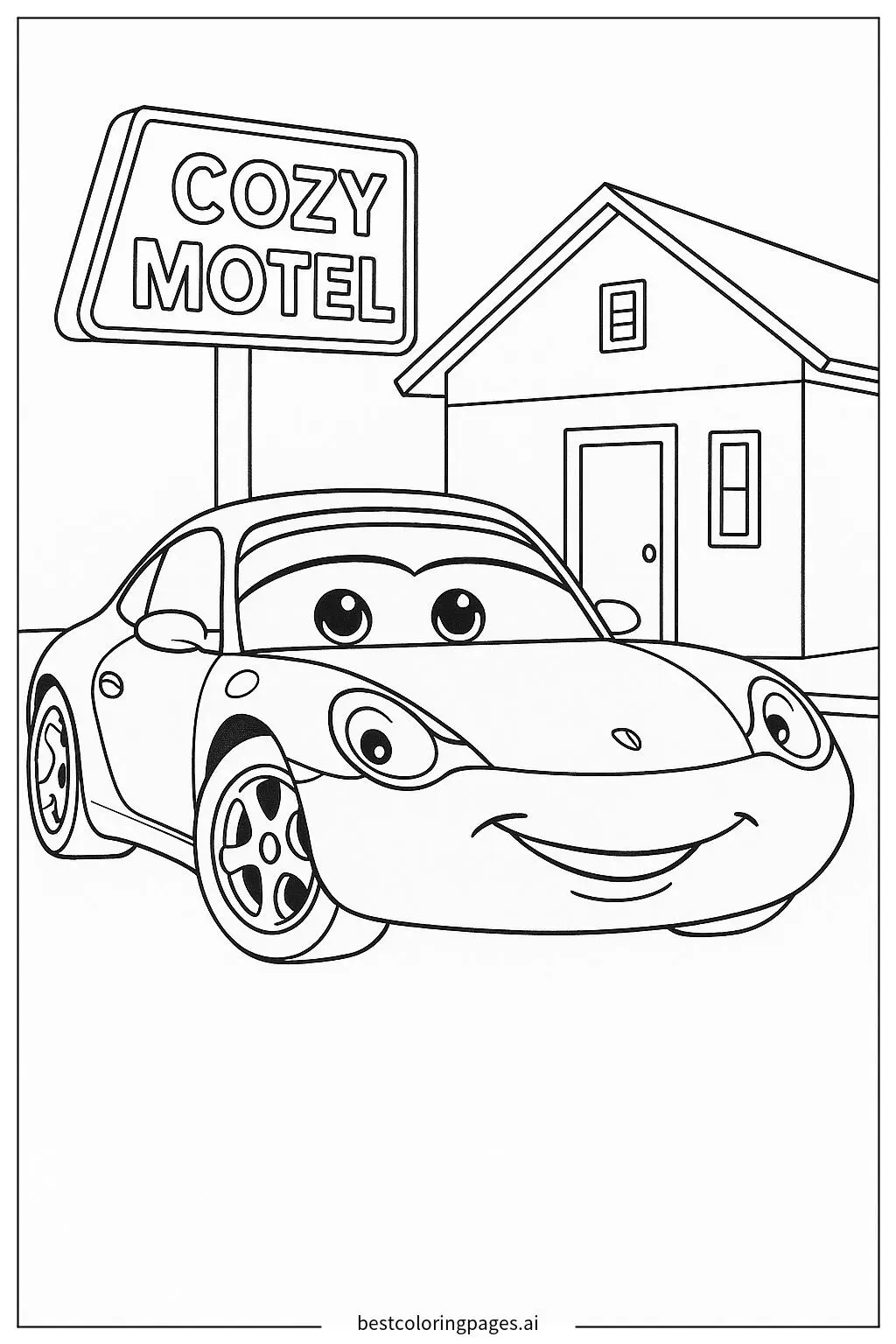 Sally by a Cozy Motel Coloring Page