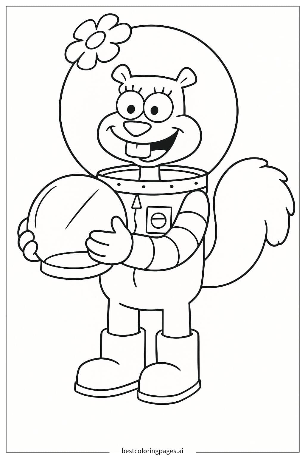 Sandy Holding Her Helmet Underwater Coloring Page