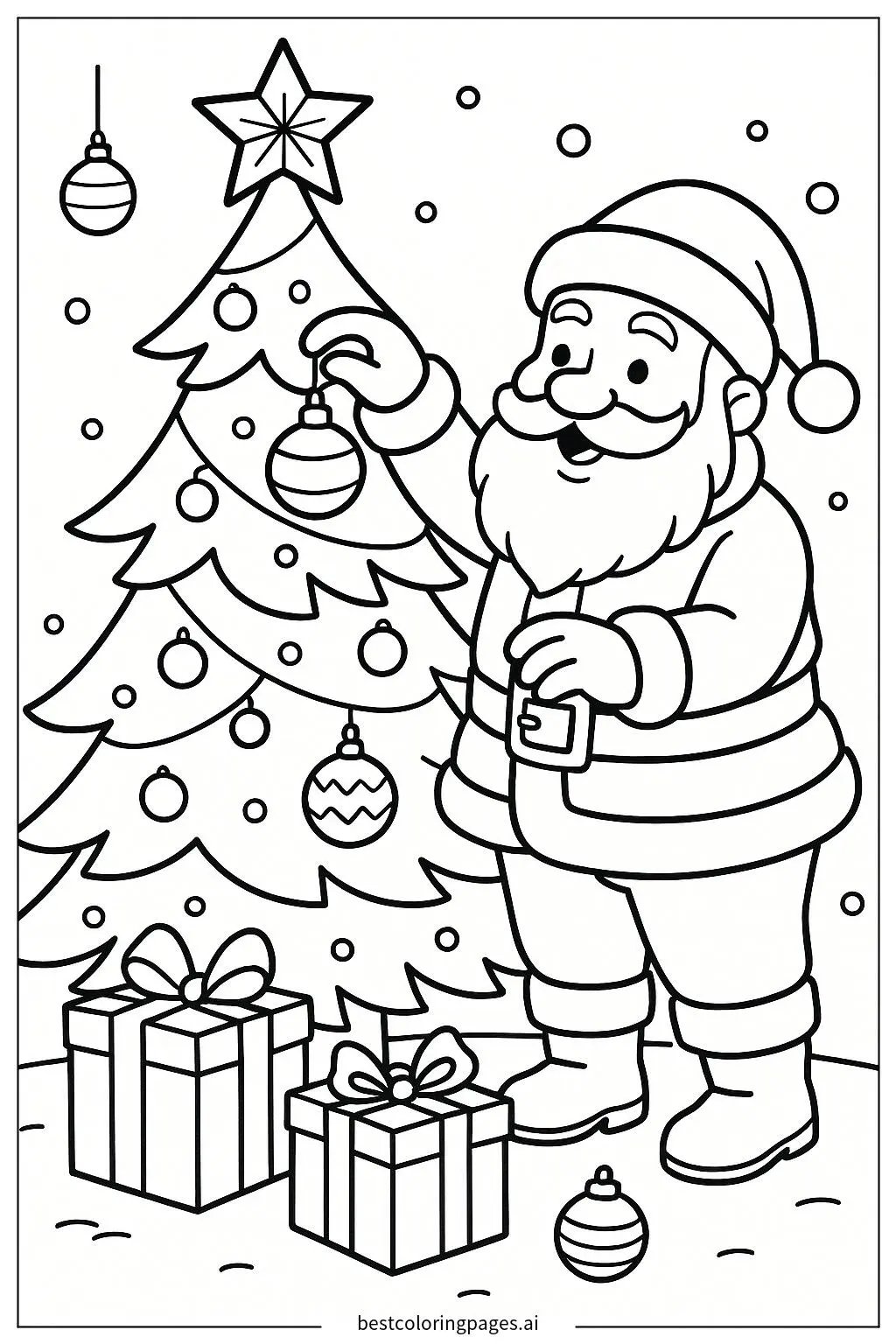 Santa Claus Decorating a Christmas Tree
