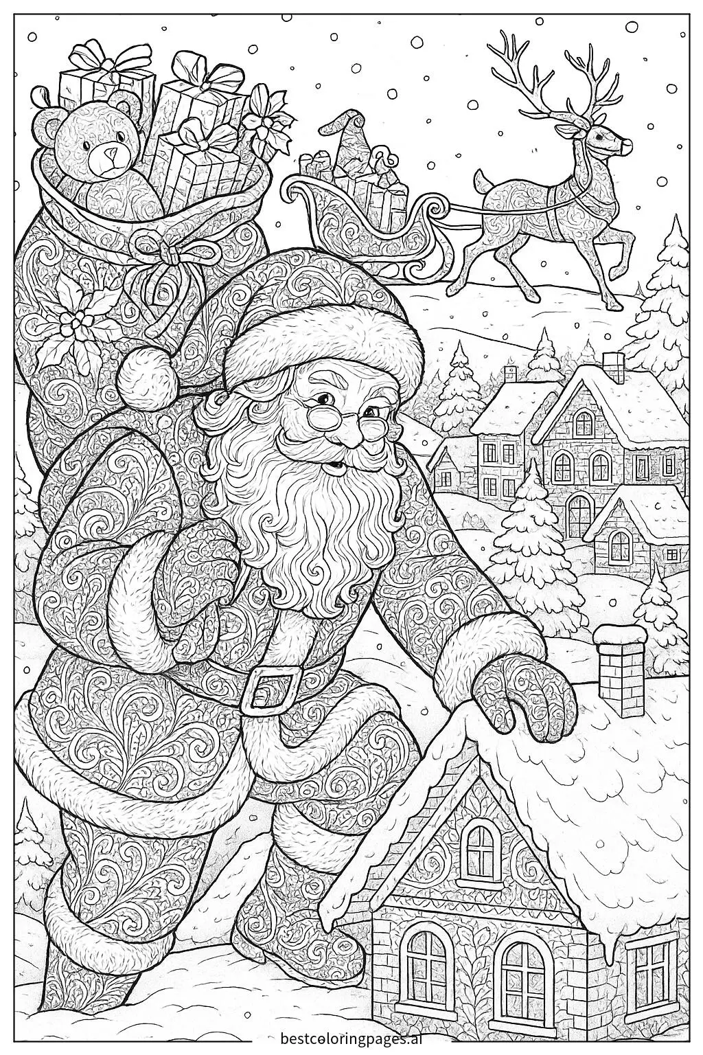 Santa Claus Delivering Gifts in a Snowy Village