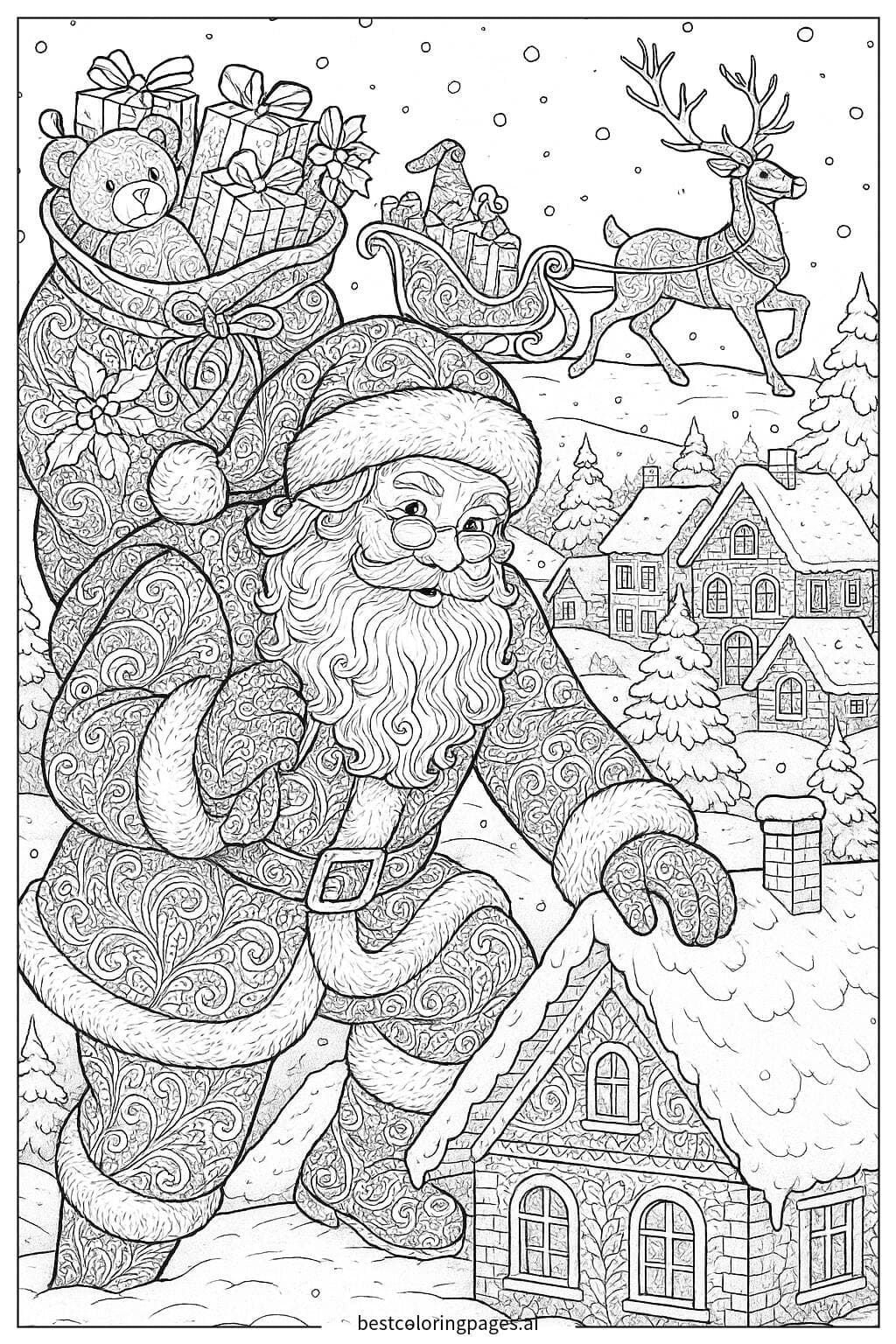 Santa Claus Delivering Gifts in a Snowy Village