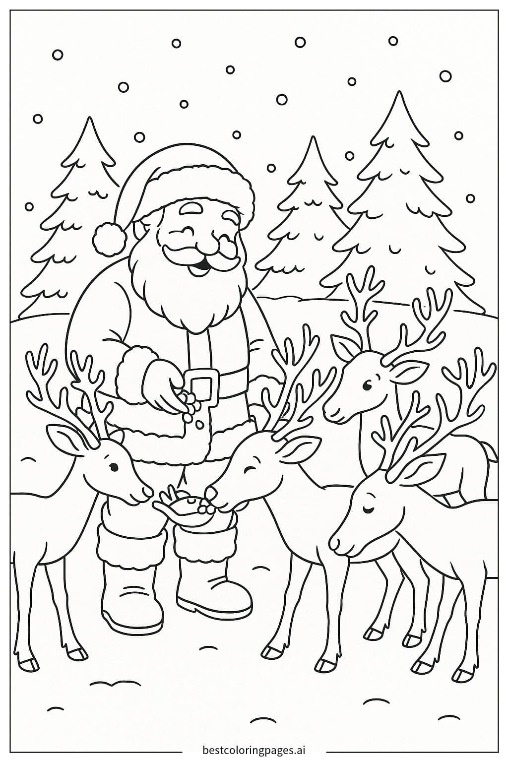 Santa Claus Feeding His Reindeer Coloring Page